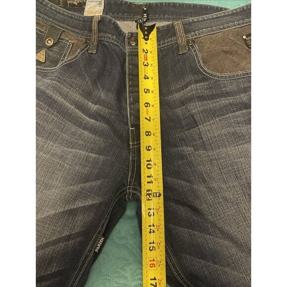 PARISH JEANS‎ health wealth wisdom & men Sz 40 Blue With Black Trim, Wide leg - Picture 7 of 16